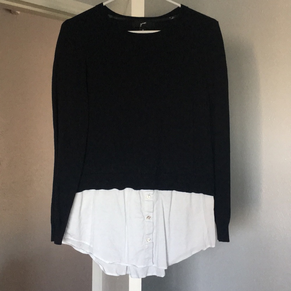 Black sweater with white peekaboo blouse
